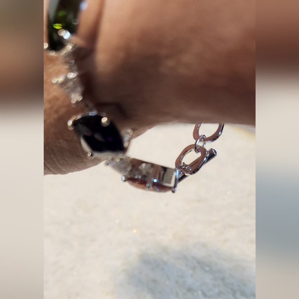 Silvertone Bracelet With 6 Multi-Colored Stones - image 4